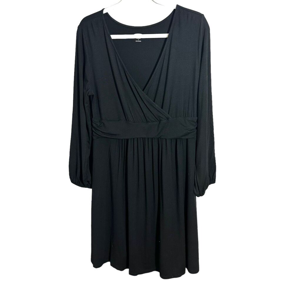 Old Navy Maternity Womens Sz L Dress Faux Wrap Black Stretch Knit Knee Length